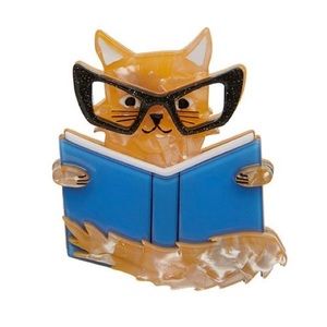 Erstwilder Puss in Books Brooch Rare Cat